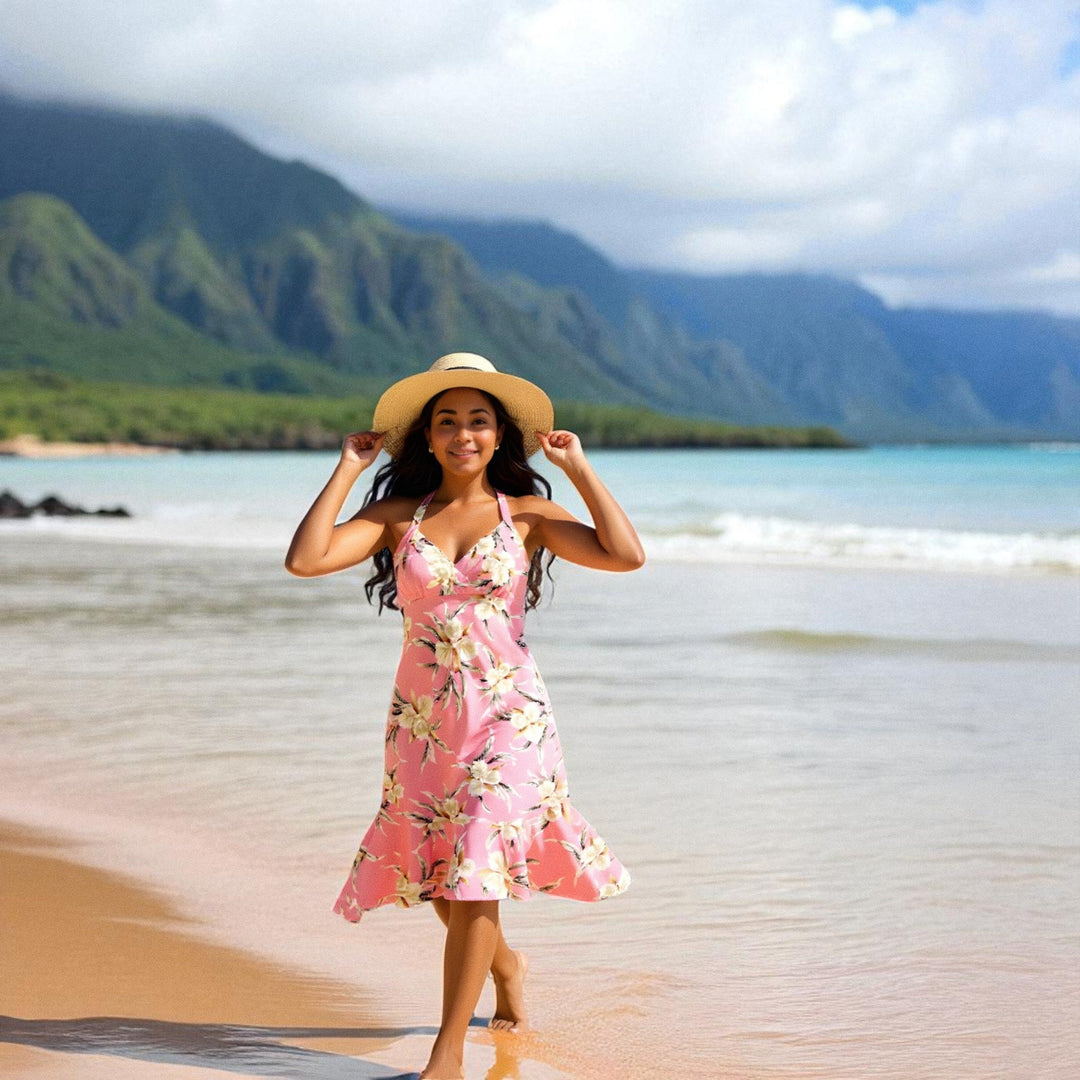 Mele Pink Akua Hawaiian Halter Dress Made in Hawaii