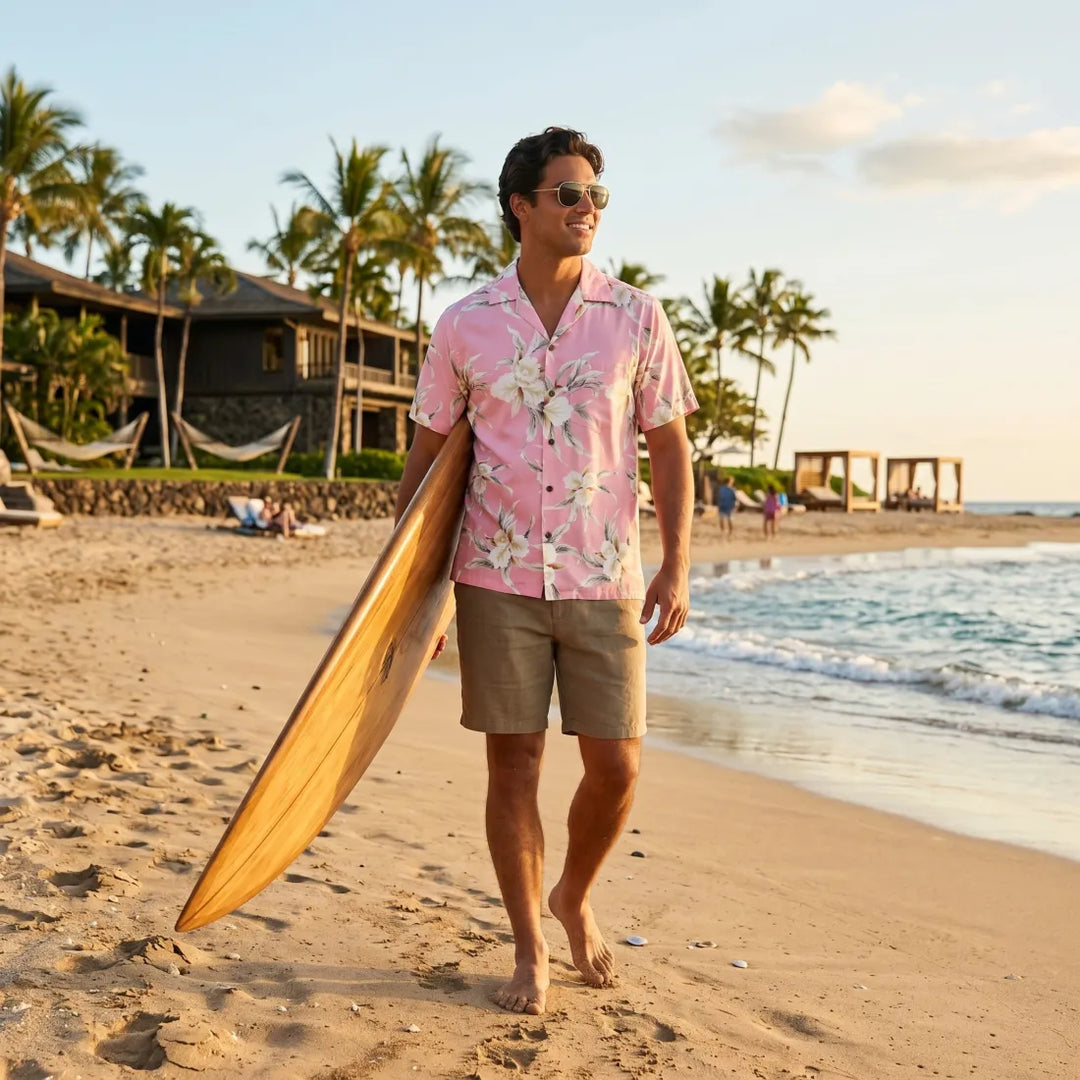 Mele Pink Hawaiian Rayon Shirt - Made in Hawaii