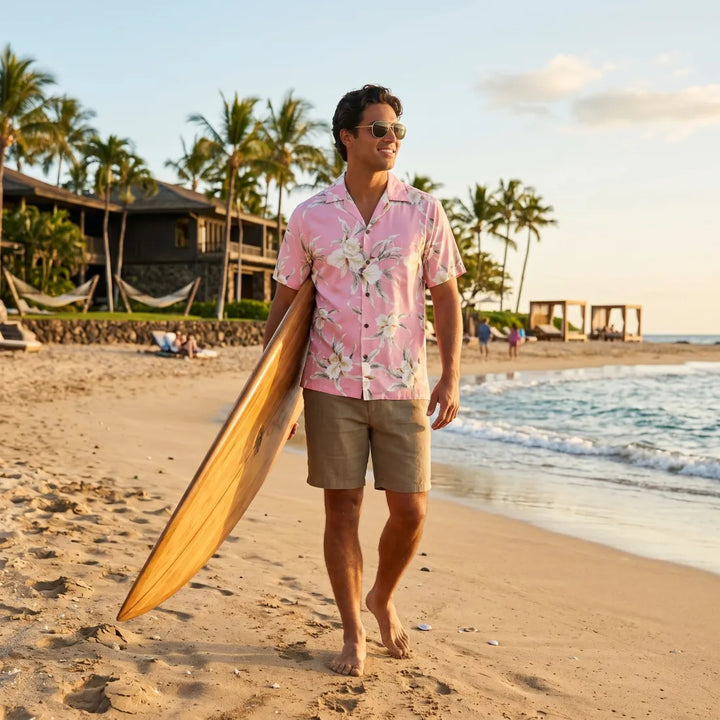 Mele Pink Hawaiian Rayon Shirt - Made in Hawaii