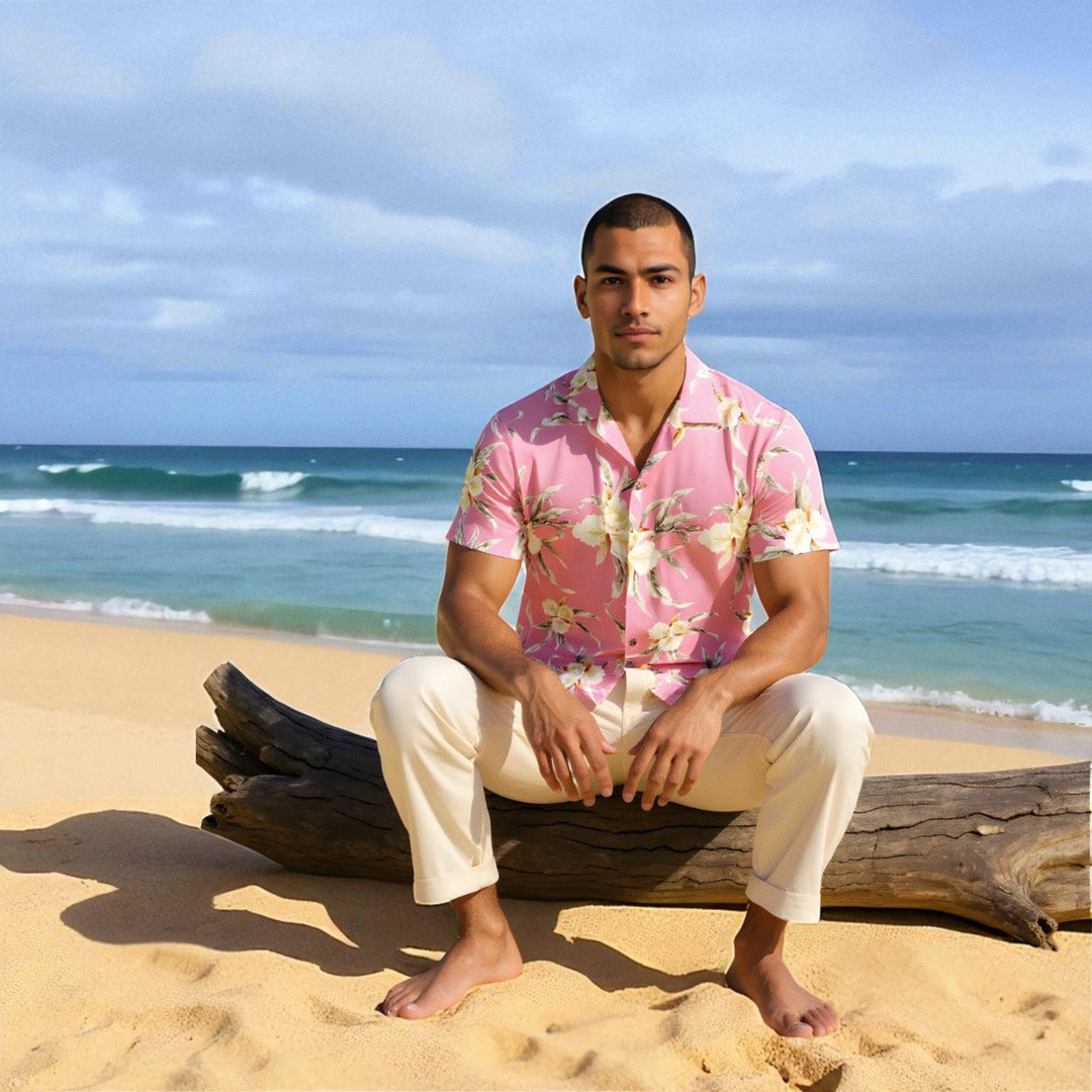 Mele Pink Hawaiian Rayon Shirt Made in Hawaii