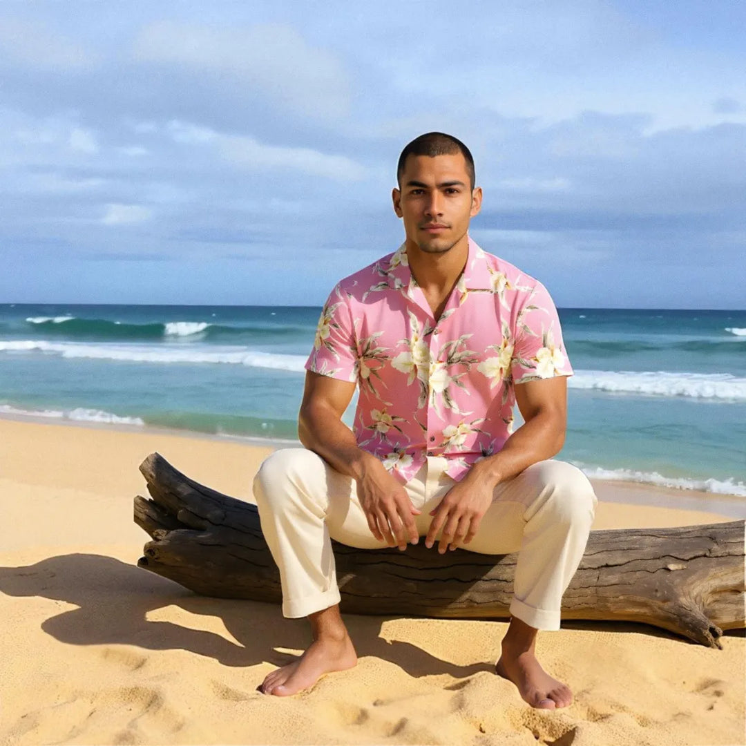 Mele Pink Hawaiian Rayon Shirt - Made in Hawaii