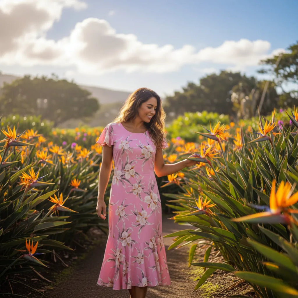 pink hawaiian dress Mele Pink Malia Hawaiian Dress in Cotton Candy Pink S / Pink