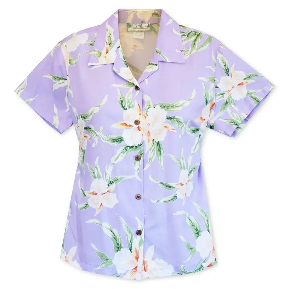 Mele Purple Women’s Hawaiian Rayon Shirt - Made in Hawaii