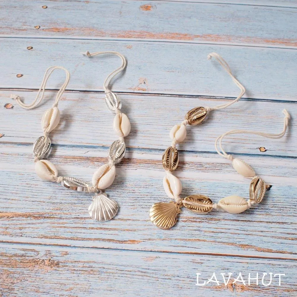 Mermaid Silver Cowry Seashell Hawaiian Bracelet - Made In Hawaii