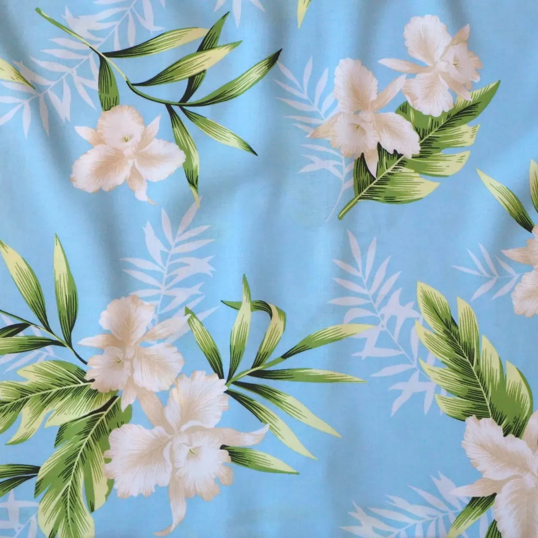 Midnight Baby Blue Hawaiian Rayon Fabric by the Yard - Made in Hawaii