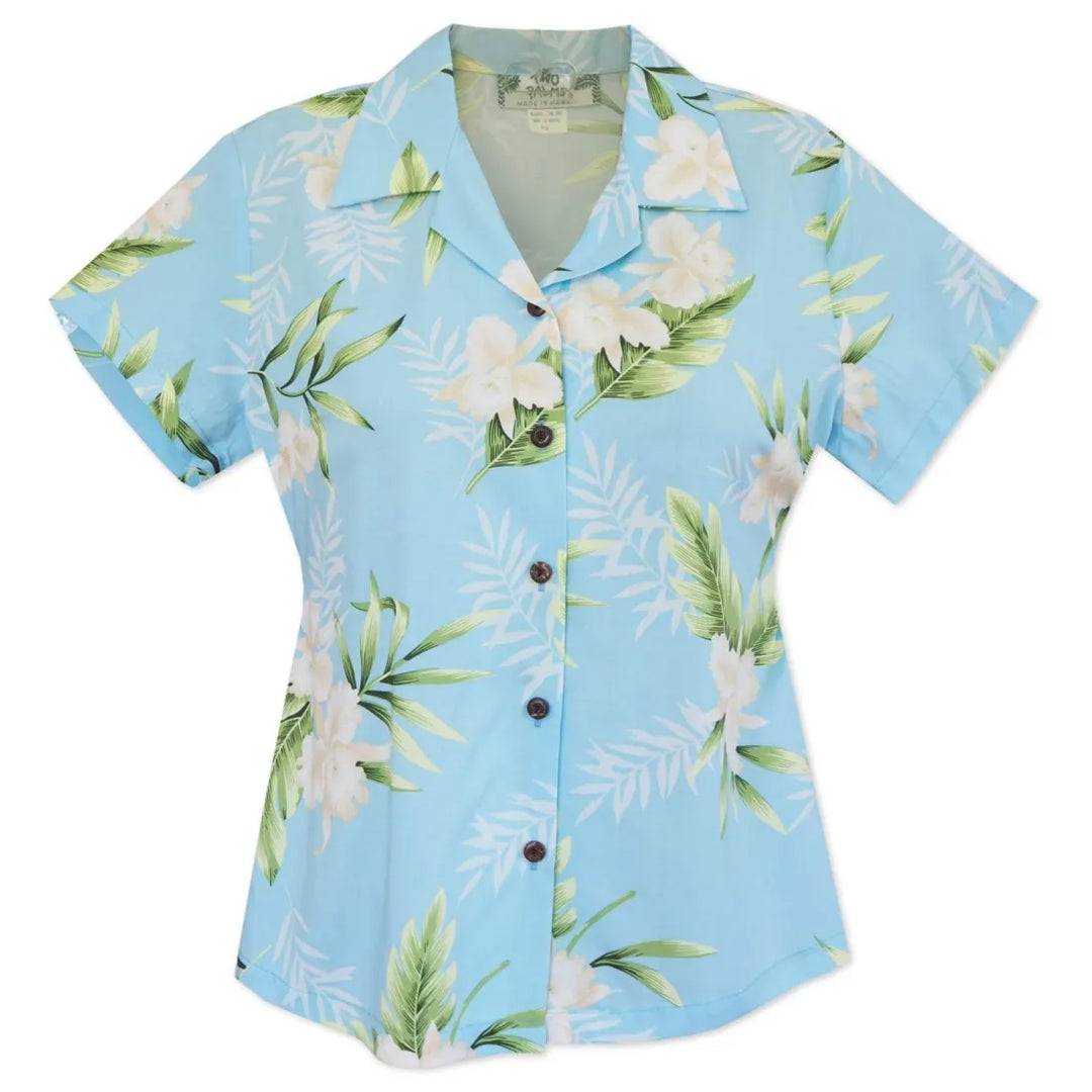 Midnight Baby Blue Lady’s Hawaiian Rayon Blouse - Made in Hawaii