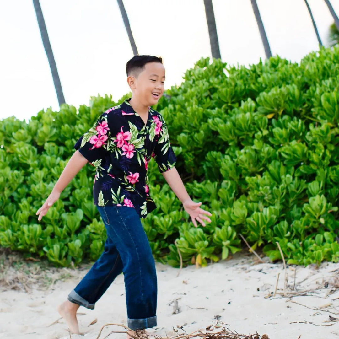 Midnight Black Hawaiian Boy Shirt - Made in Hawaii