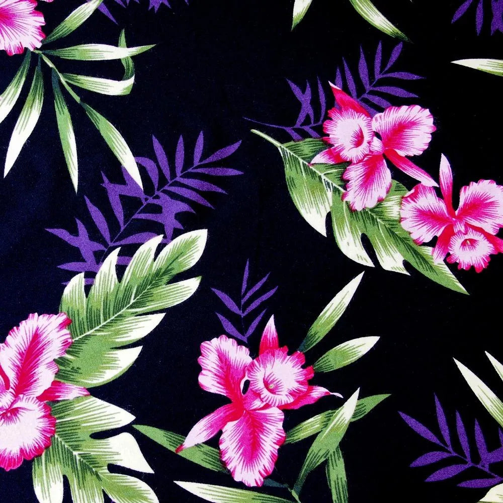 Midnight Black Hawaiian Rayon Fabric by the Yard - Made in Hawaii