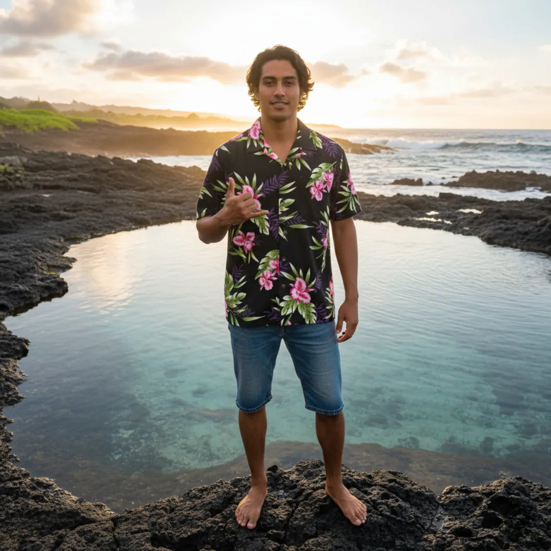 Midnight Black Hawaiian Rayon Shirt - Made in Hawaii