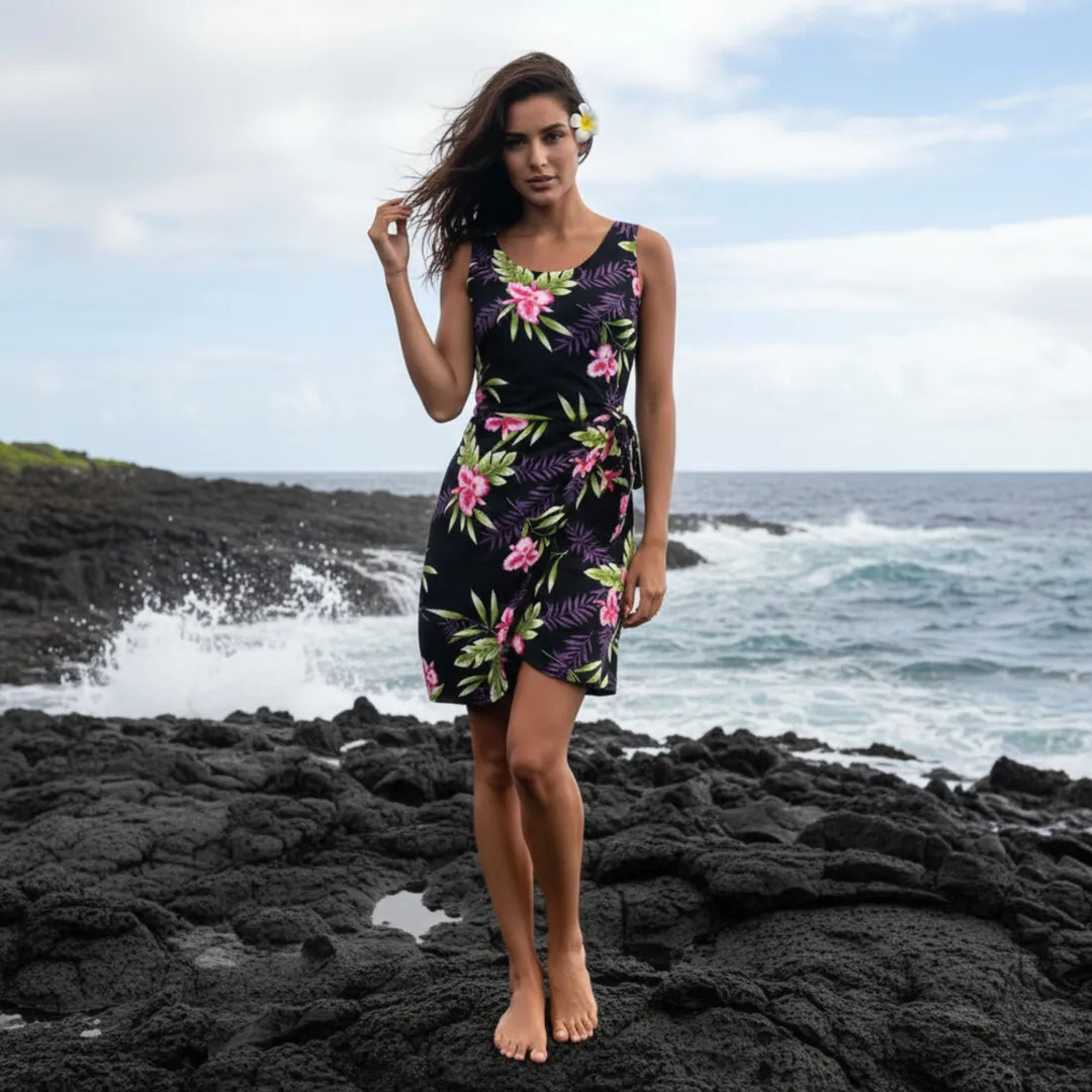 Midnight Black Honi Hawaiian Dress - Made in Hawaii