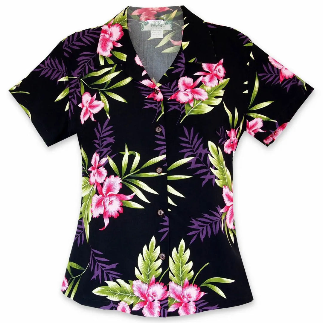 Midnight Black Lady’s Hawaiian Rayon Blouse - Made in Hawaii