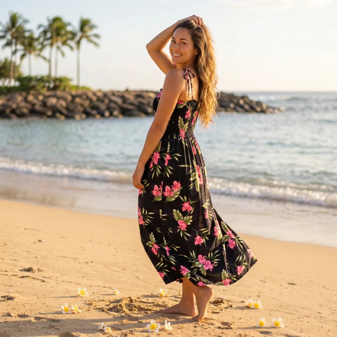 Midnight Black Maxi Hawaiian Dress - Made in Hawaii