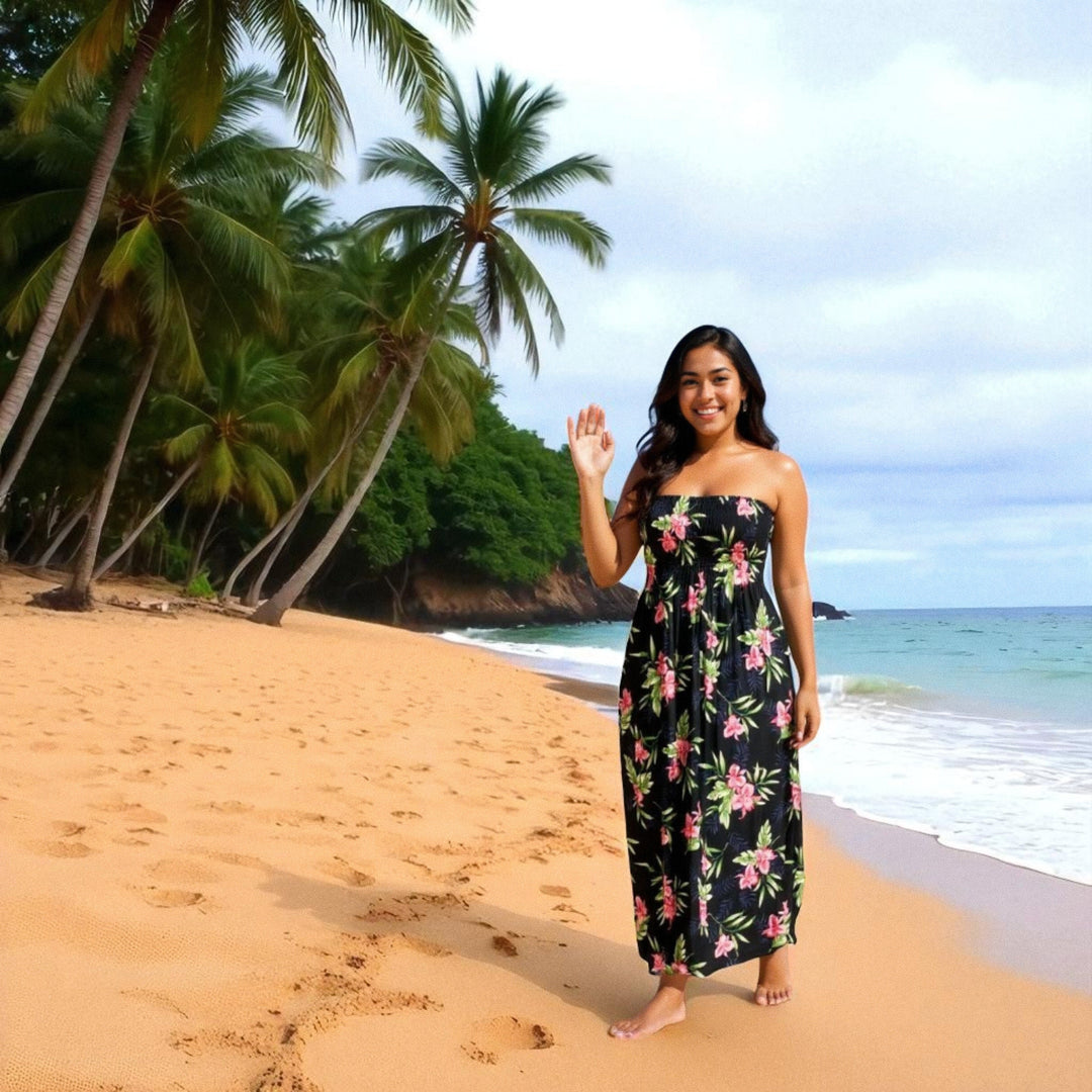 Midnight Black Maxi Hawaiian Dress Made in Hawaii