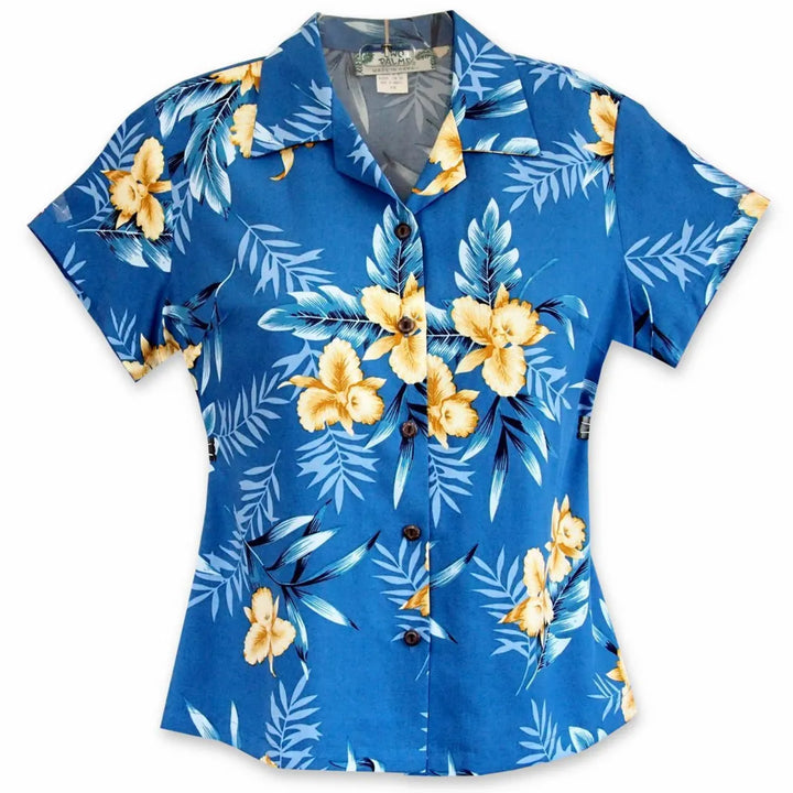 Midnight Blue Lady’s Hawaiian Rayon Blouse - Made in Hawaii