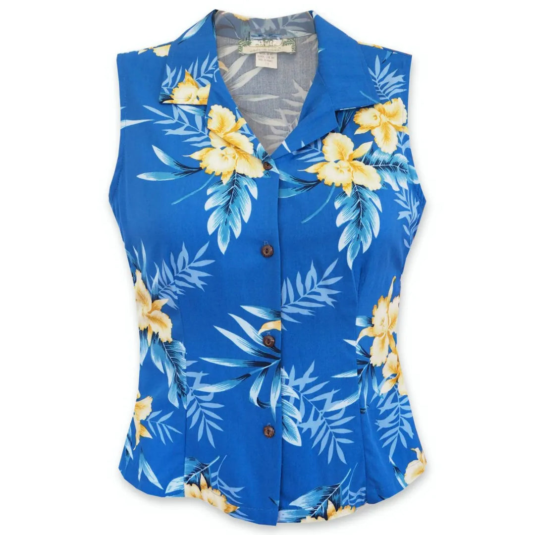 Midnight Blue Lady’s Hawaiian Sleeveless Blouse - Made in Hawaii