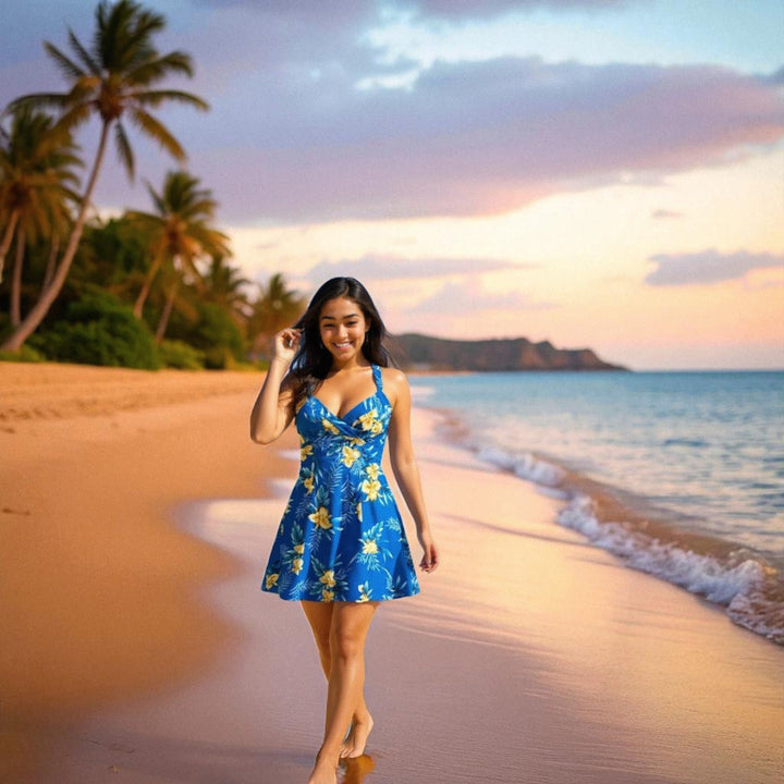 Midnight Blue Napali Hawaiian Halter Dress Made in Hawaii