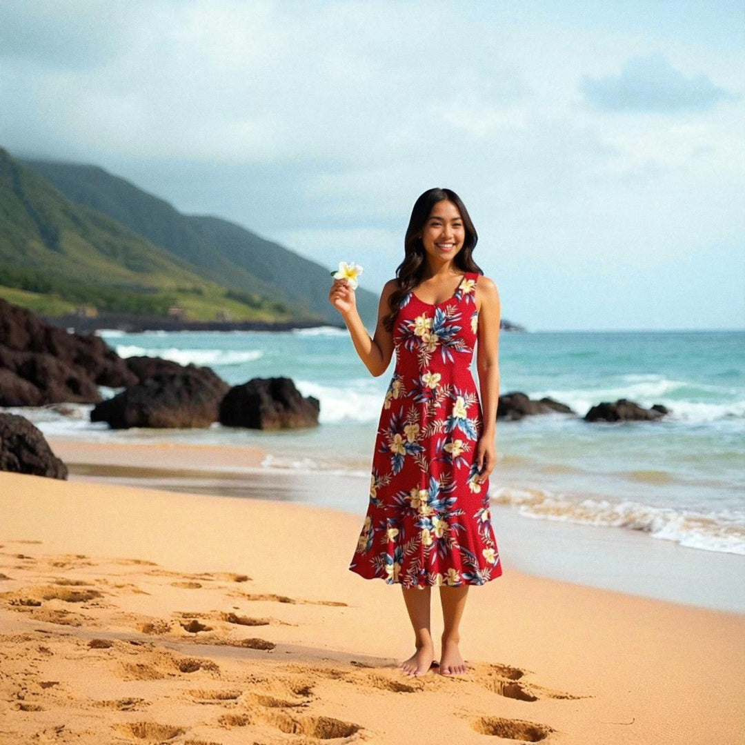 Midnight Maroon Hana Aloha Hawaiian Dress Made in Hawaii