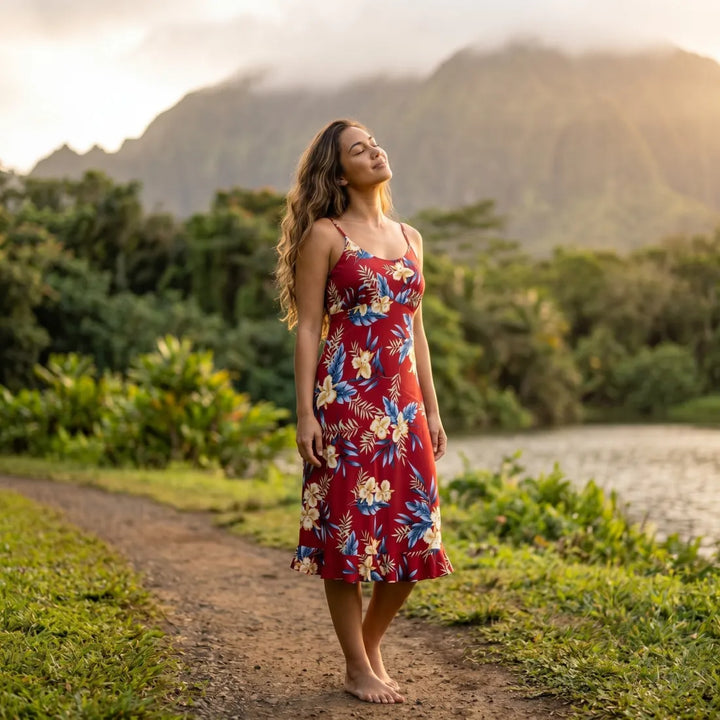 Midnight Maroon Kamalii Hawaiian Dress - Made in Hawaii