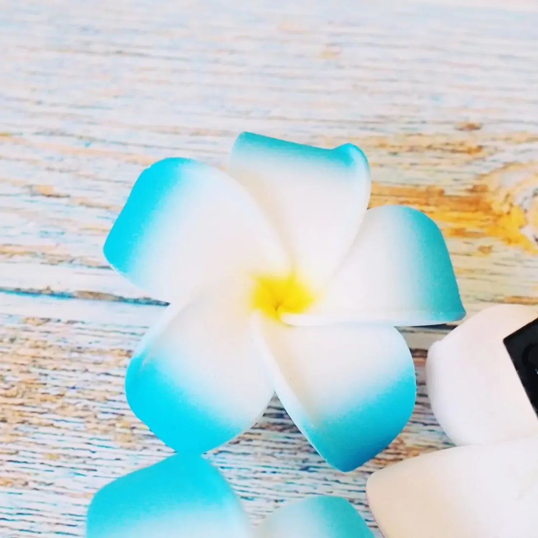 Mini Blue Lucky Plumeria Flower Hair Clip - Made in Hawaii