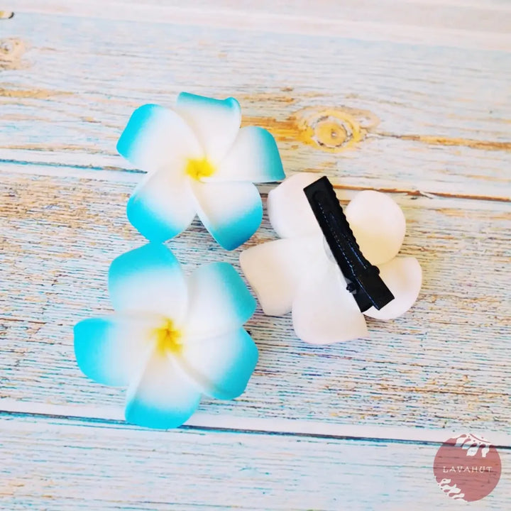 Mini Blue Lucky Plumeria Flower Hair Clip - Made in Hawaii