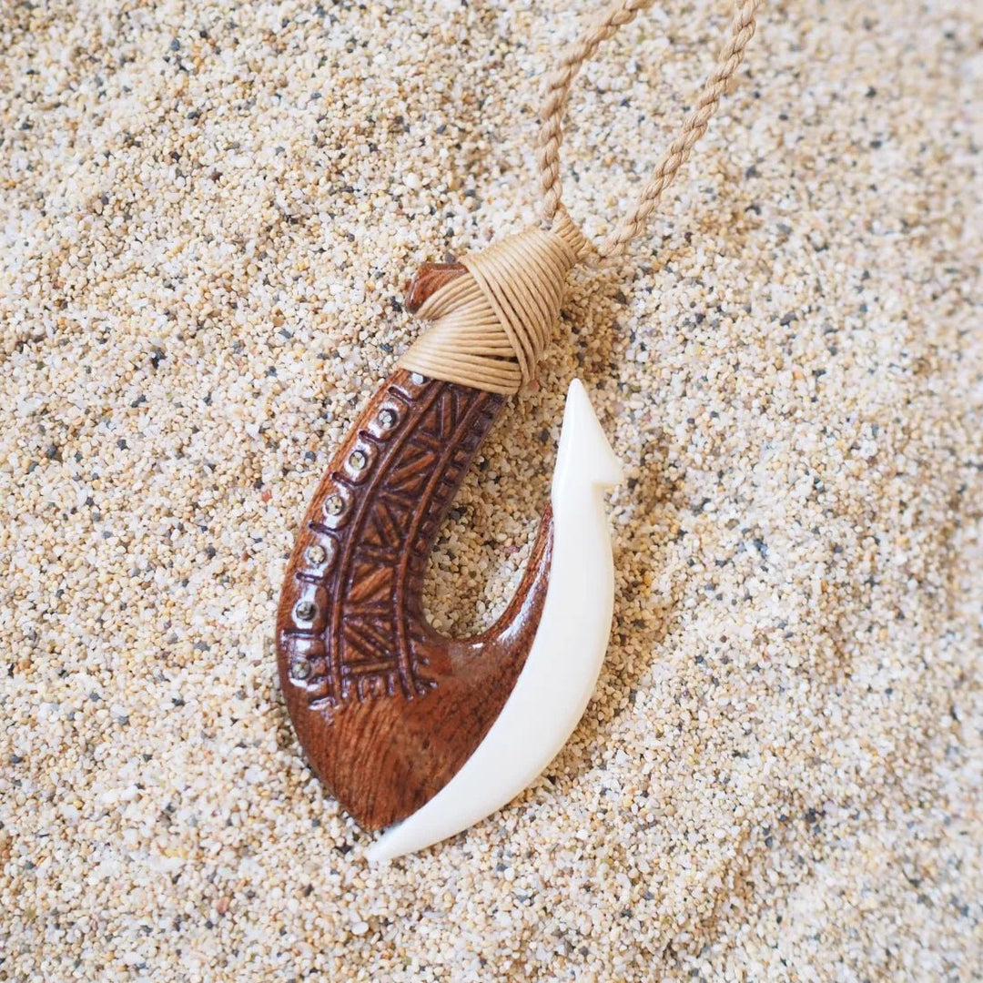 Moana Koa Wood & Bone Fish Hook Necklace – Authentic Hawaiian Necklaces by Lavahut