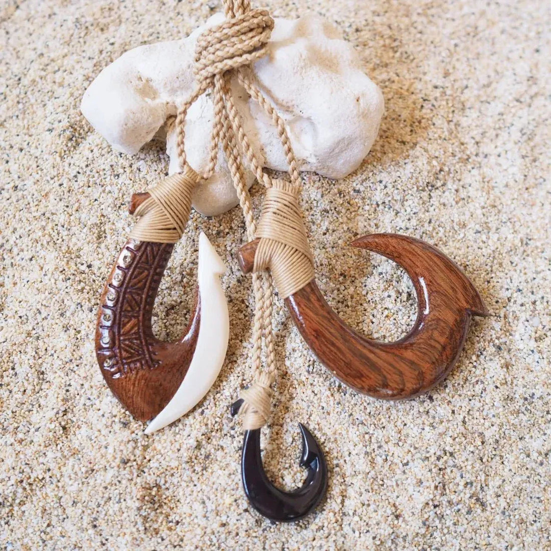 authentic hawaiian bone fish hook Moana Koa Wood Fish Hook Necklace for Sea Lovers