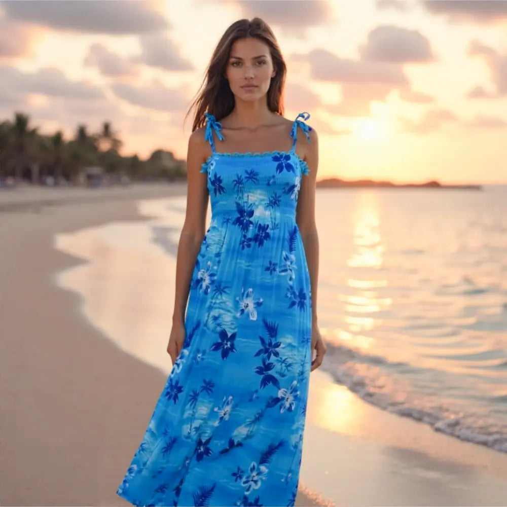 hawaiian maxi dress in aurora blue
