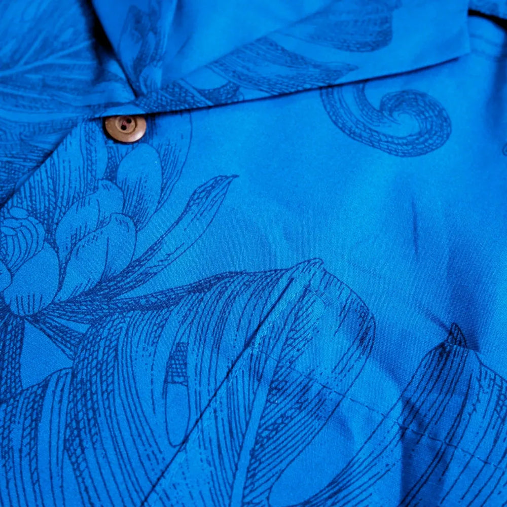 Monstera Cereus Blue Hawaiian Cotton Shirt - Made in Hawaii