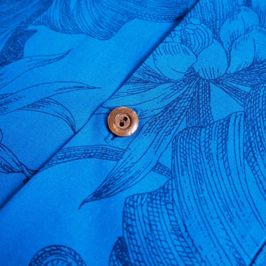 Monstera Cereus Blue Hawaiian Cotton Shirt - Made in Hawaii