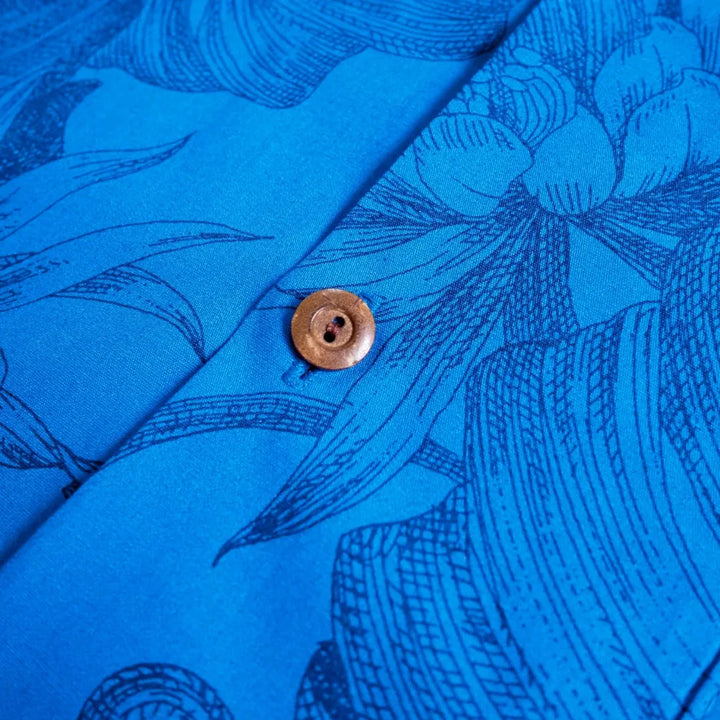 Monstera Cereus Blue Hawaiian Cotton Shirt - Made in Hawaii