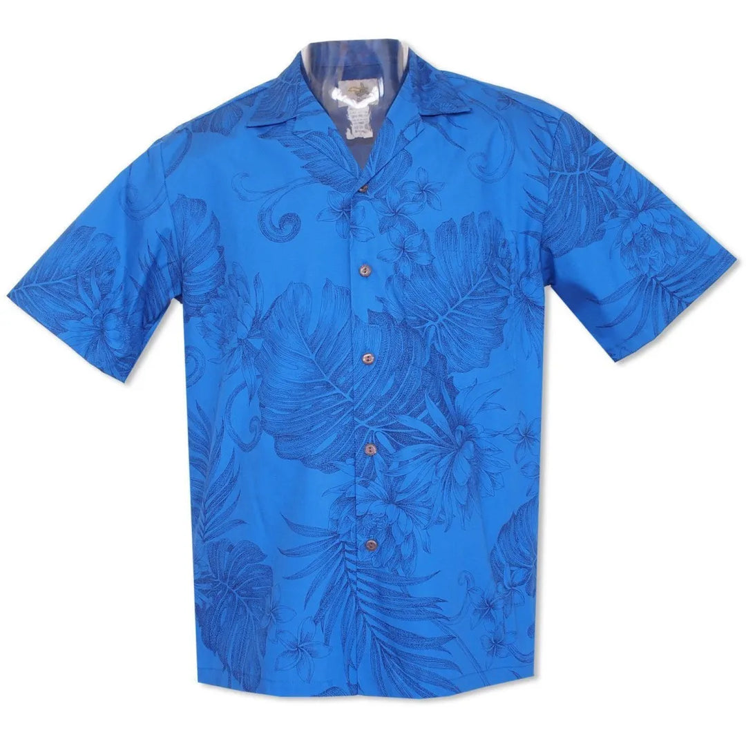 Monstera Cereus Blue Hawaiian Cotton Shirt - Made in Hawaii