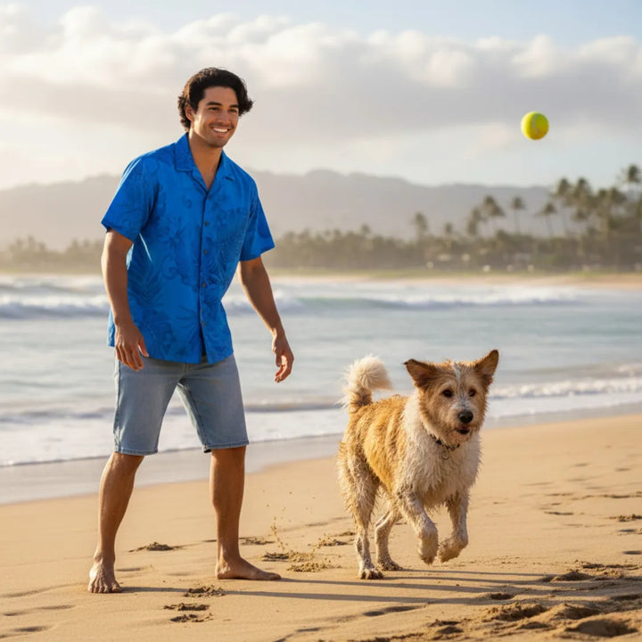 Monstera Cereus Blue Hawaiian Cotton Shirt - Made in Hawaii