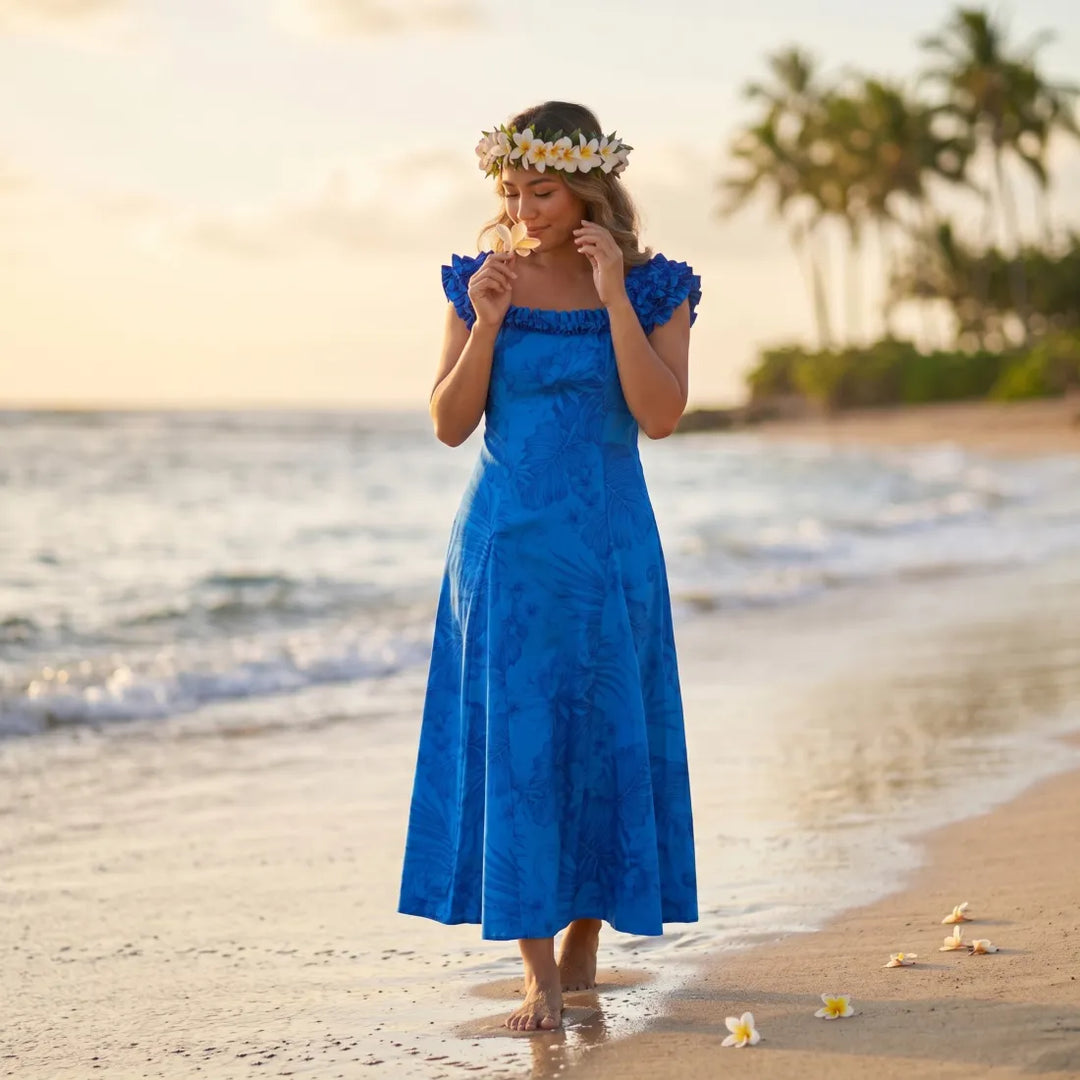 Monstera Cereus Blue Leilani Hawaiian Muumuu Dress - Made in Hawaii