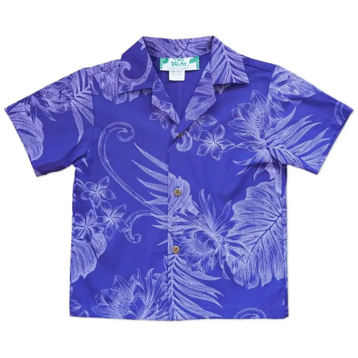 Monstera Cereus Purple Hawaiian Boy Shirt Made in Hawaii