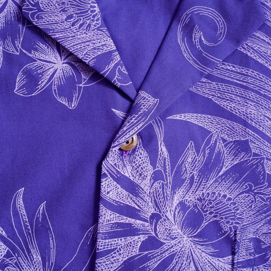 Monstera Cereus Purple Hawaiian Cotton Shirt - Made in Hawaii