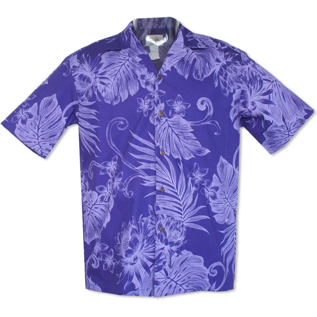 Monstera Cereus Purple Hawaiian Cotton Shirt - Made in Hawaii