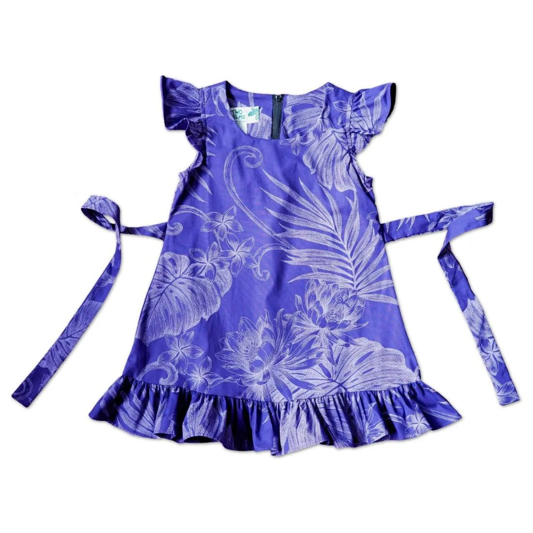 Monstera Cereus Purple Hawaiian Girl Cotton Dress – Authentic Hawaiian Girl's Hawaiian Dresses by Lavahut