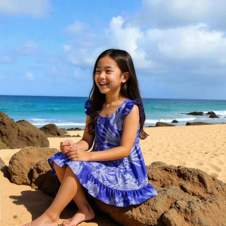 Monstera Cereus Purple Hawaiian Girl Cotton Dress - Made in Hawaii