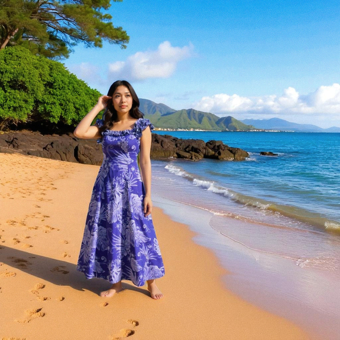 Monstera Cereus Purple Leilani Hawaiian Muumuu Dress Made in Hawaii
