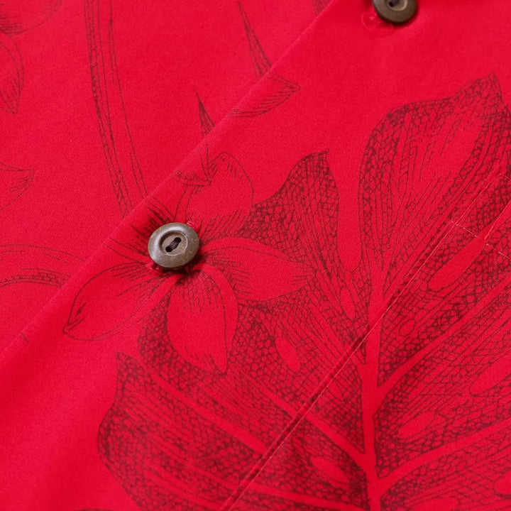 Monstera Cereus Red Hawaiian Cotton Shirt - Made in Hawaii