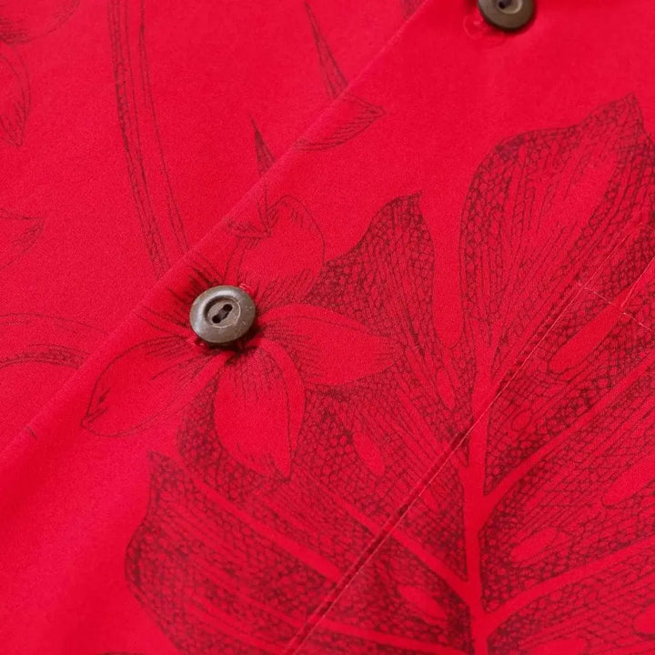 Monstera Cereus Red Hawaiian Cotton Shirt Made in Hawaii