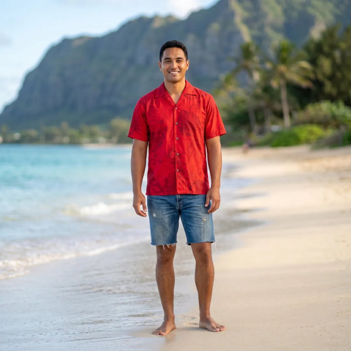 Monstera Cereus Red Hawaiian Cotton Shirt - Made in Hawaii