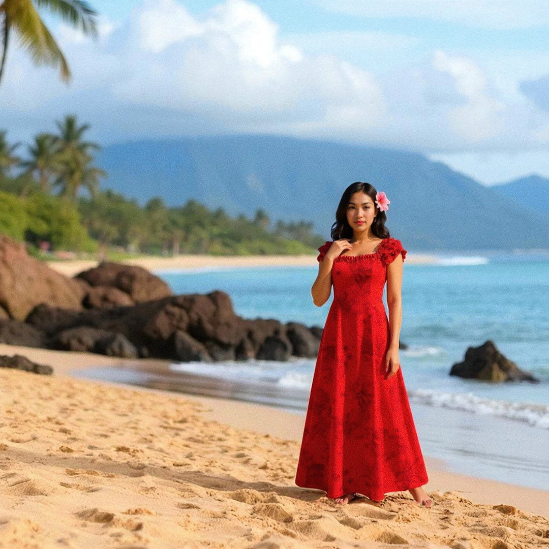 Monstera Cereus Red Leilani Hawaiian Muumuu Dress - Made in Hawaii