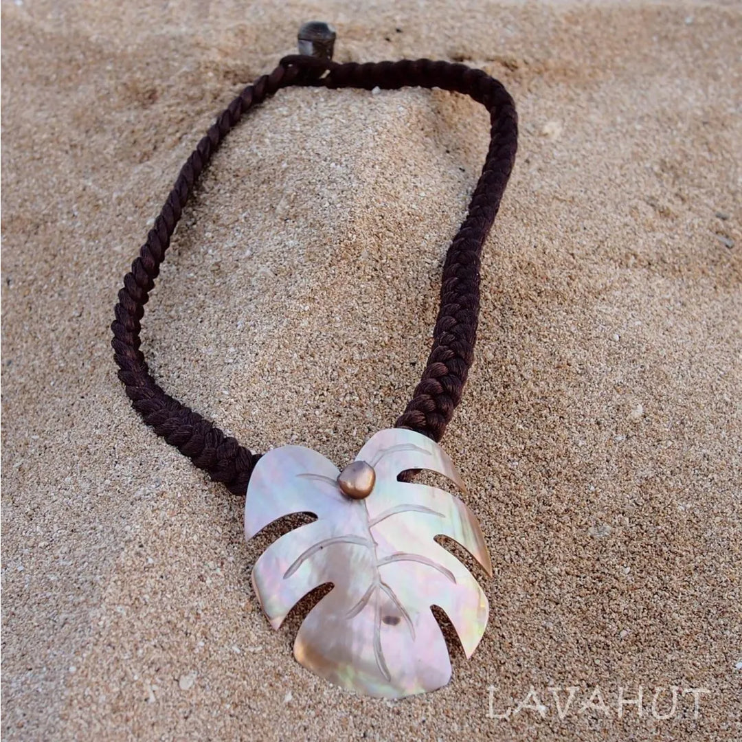 Monstera Leaf Mother of Pearl Hawaiian Necklace - Made in Hawaii