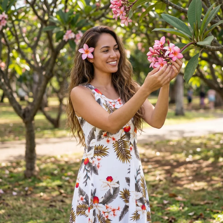 Moon White Darling Hawaiian Midi Dress - Made in Hawaii