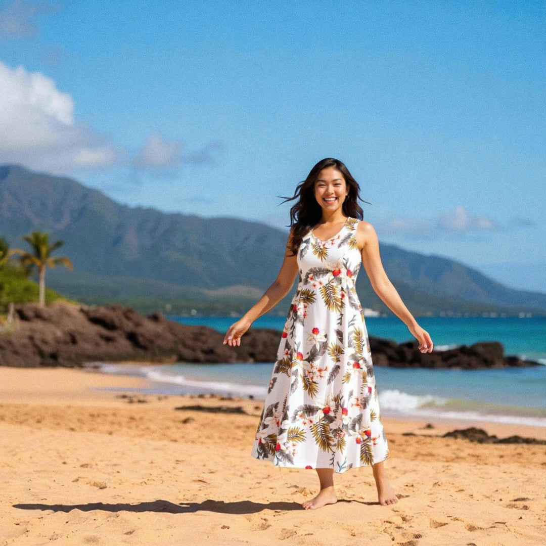 Moon White Darling Hawaiian Midi Dress Made in Hawaii