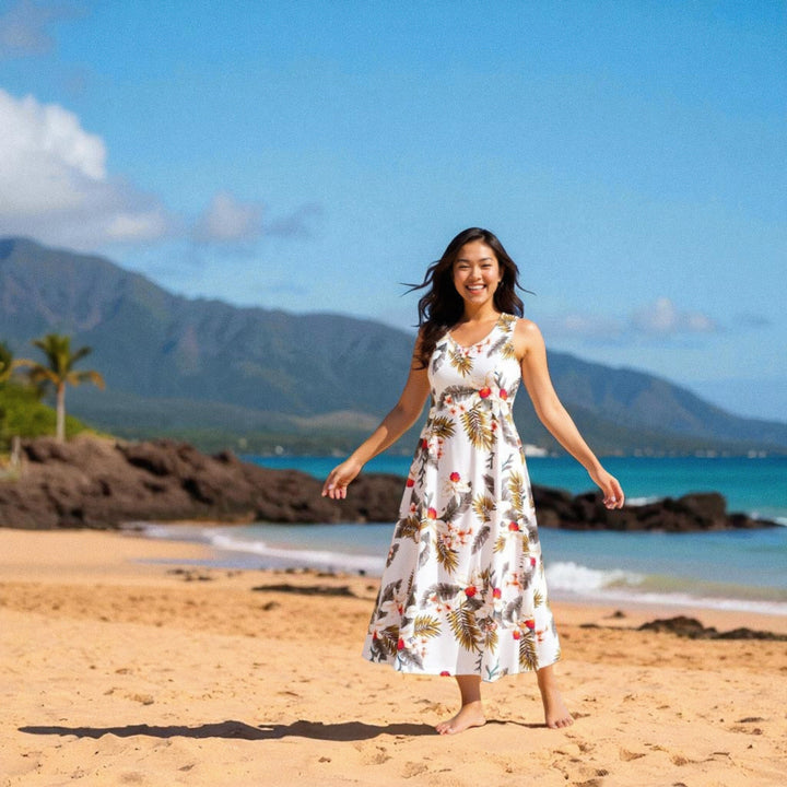 Moon White Darling Hawaiian Midi Dress Made in Hawaii