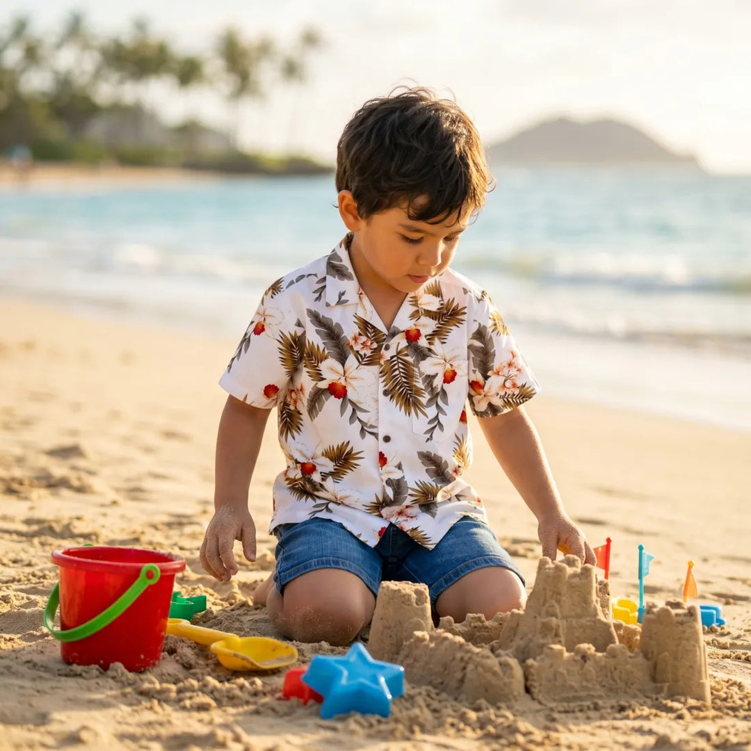 Moon White Hawaiian Boy Shirt - Made in Hawaii