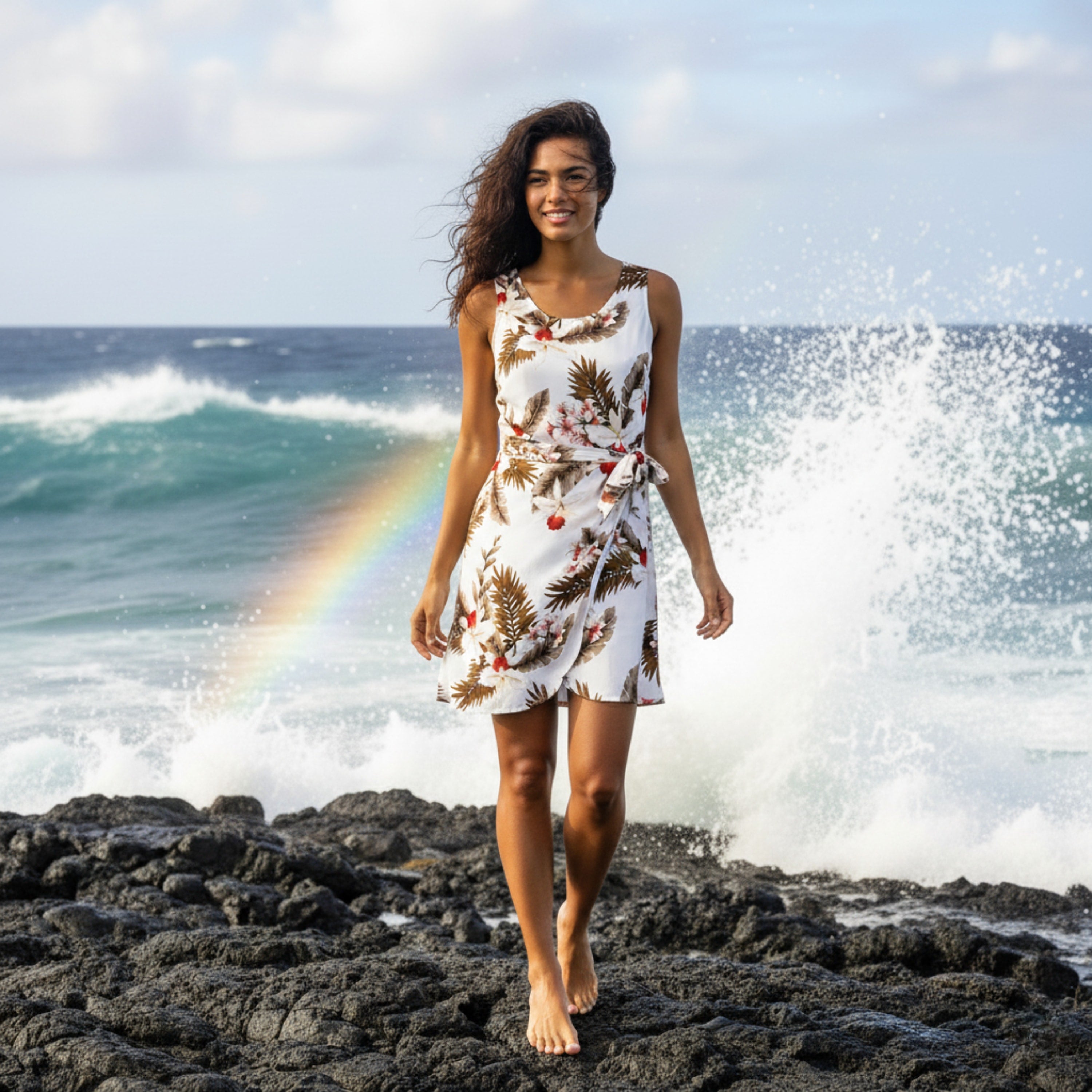 Moon White Honi Hawaiian Dress - Made in Hawaii