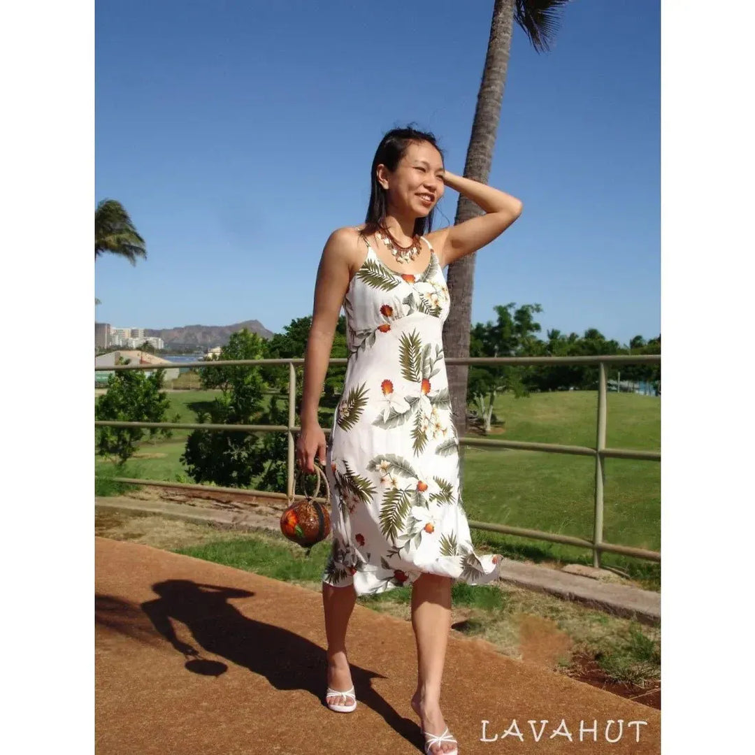 Moon White Kamalii Hawaiian Dress with Orchid Print L / White Moon White Kamalii Hawaiian Dress with Orchid Print L / White